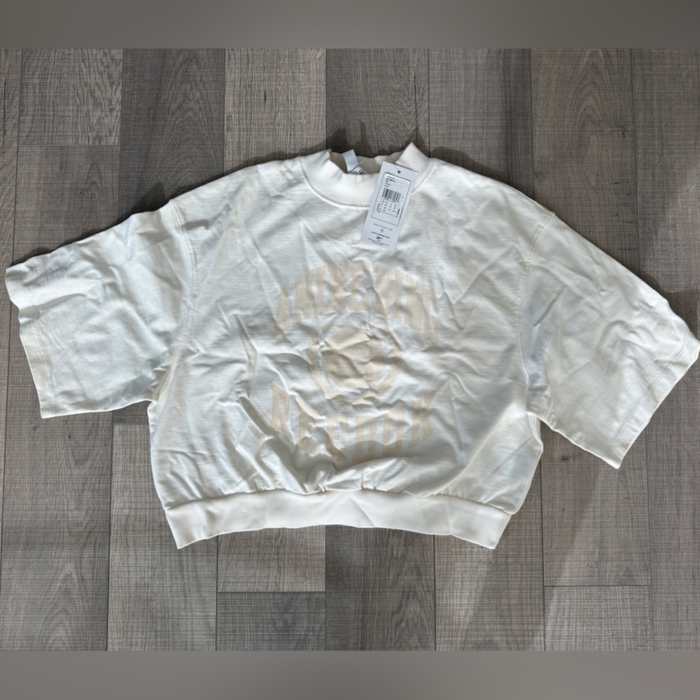 Anine Bing Cream Cropped Graphic Sweatshirt